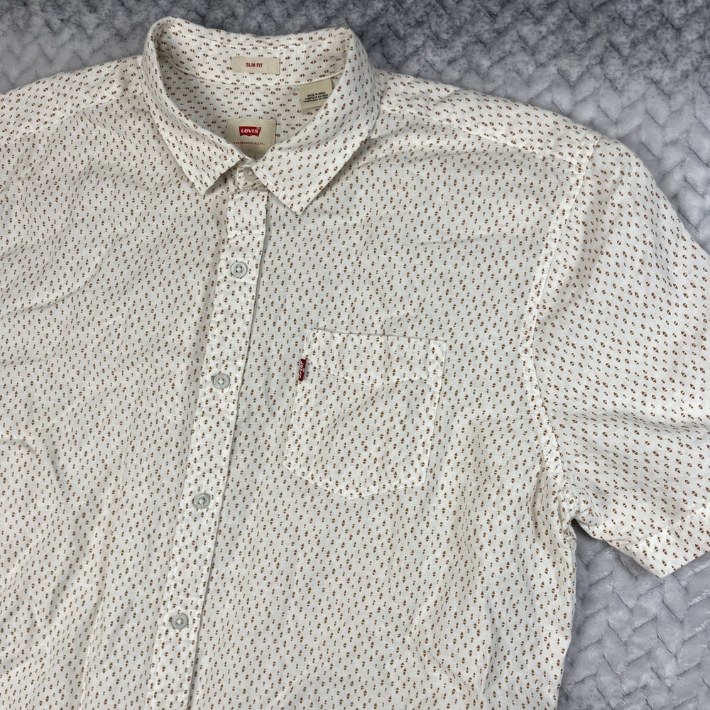 Levi's‎ Linen Blend Short Sleeve Shirt Mens XXL Slim Fit Button White Medallion
